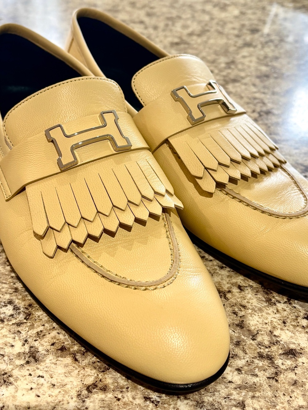 Hermes Royal Leather Fringed Loafers Jaune Poussin yellow new w/receipt 39.5